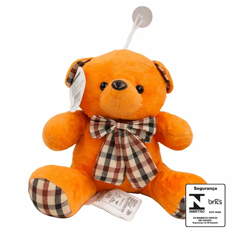 Ursinho de Pelúcia 17cm em Poliéster DCarte-Laranja