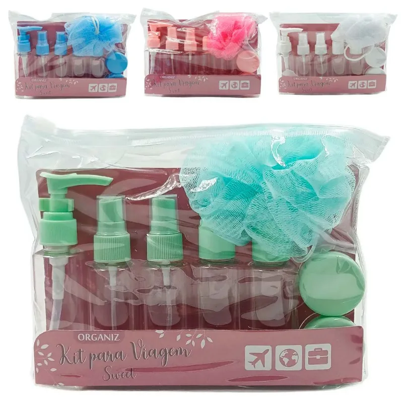 Kit Viagem Color 11 Peças em Plástico Dcarte-Cores Sortidas