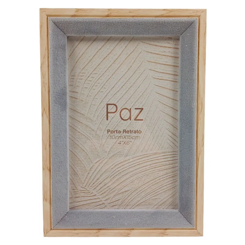 Porta Retrato Veludo Decorativo 10x15cm Madeira Dcarte-Cinza