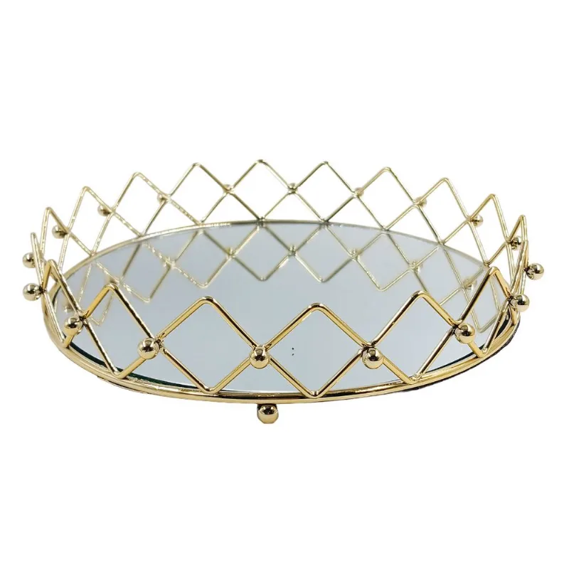 Bandeja Espelhada Decorativa 23x23x5 em Metal Dcarte