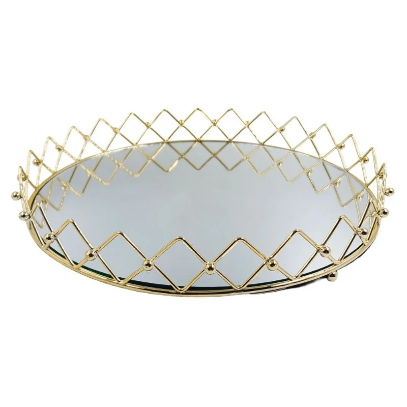 Bandeja Espelhada Decorativa 32x32x4 em Metal Dcarte