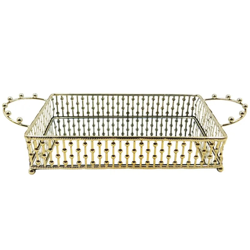 Bandeja Espelhada Decorativa 26x14,5x5,8cm em Metal Dcarte