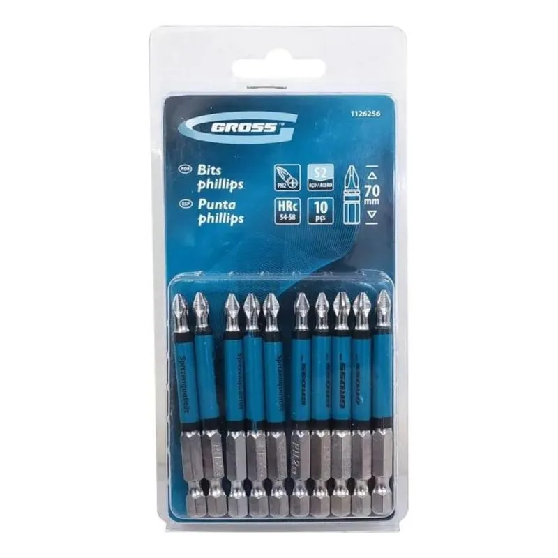 10x Ponta Bits Ph2 70mm Magnética Aço S2 Kit 10 Peças Gross