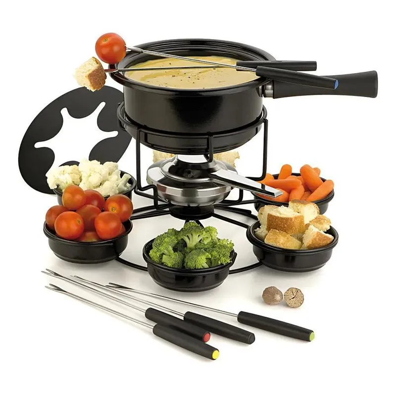 Kit Aparelho Serviço Fondue Giratório 16 Peças Aspen Preto