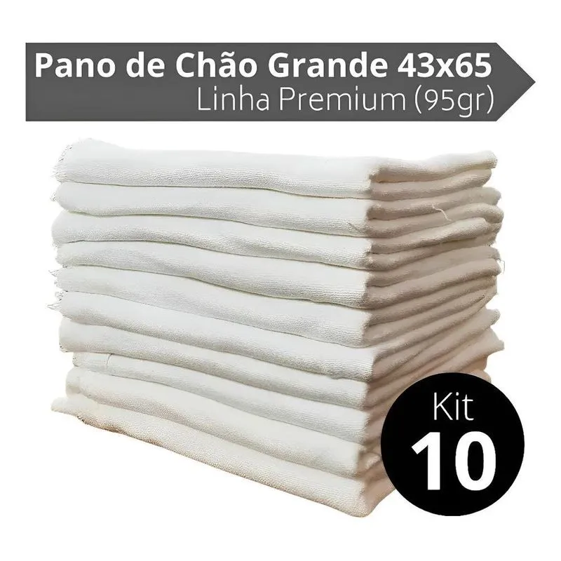 5x Pack 10 Pano De Chão Branco Grande Resistente Algodão M