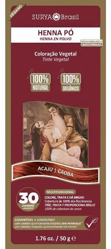 Henna Surya: Cor Natural Vegana Cabelos Vibrantes Se - Acaju