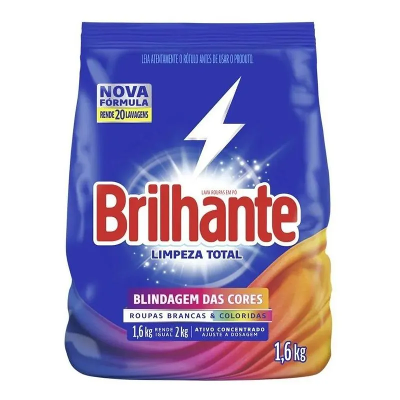 Sabão Em Pó Brilhante Limpeza Total 1,6kg