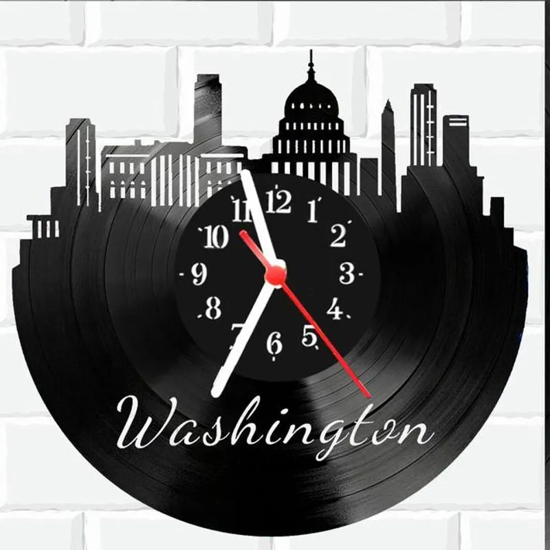 Relógio Parede Vinil Lp Ou Mdf Washington Cidade Eua