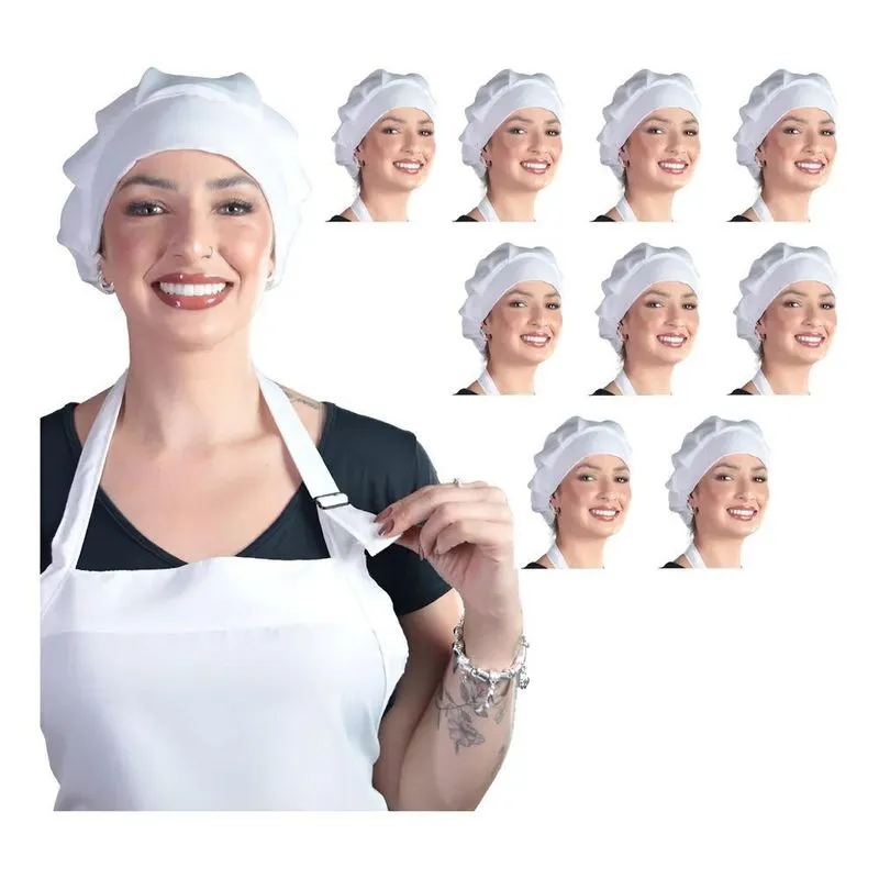 10 Toucas Oxford Ajustáveis Chef Cozinha Profission - Branco