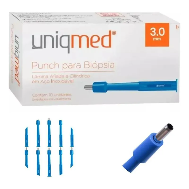 Punch Biópsia Uniqmed 10 Un. Lâmina Aço Inox Estéril - 3,0mm