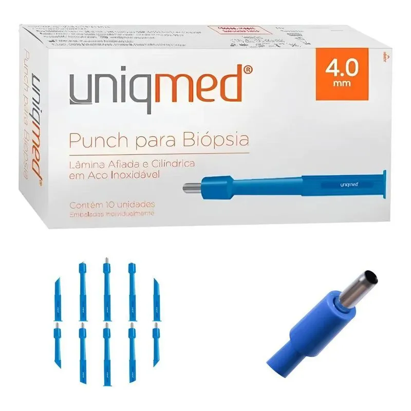 Punch Biópsia Uniqmed 10 Un. Lâmina Aço Inox Estéril - 4,0mm