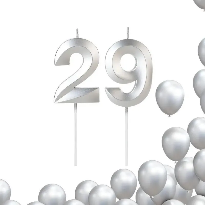 2 Velas De Aniversario Numero Prata Design Ida 29 Ou 92 Anos