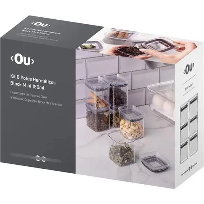 2x Organizador De Temperos Cozinha Clear 6 Peças Herméticos
