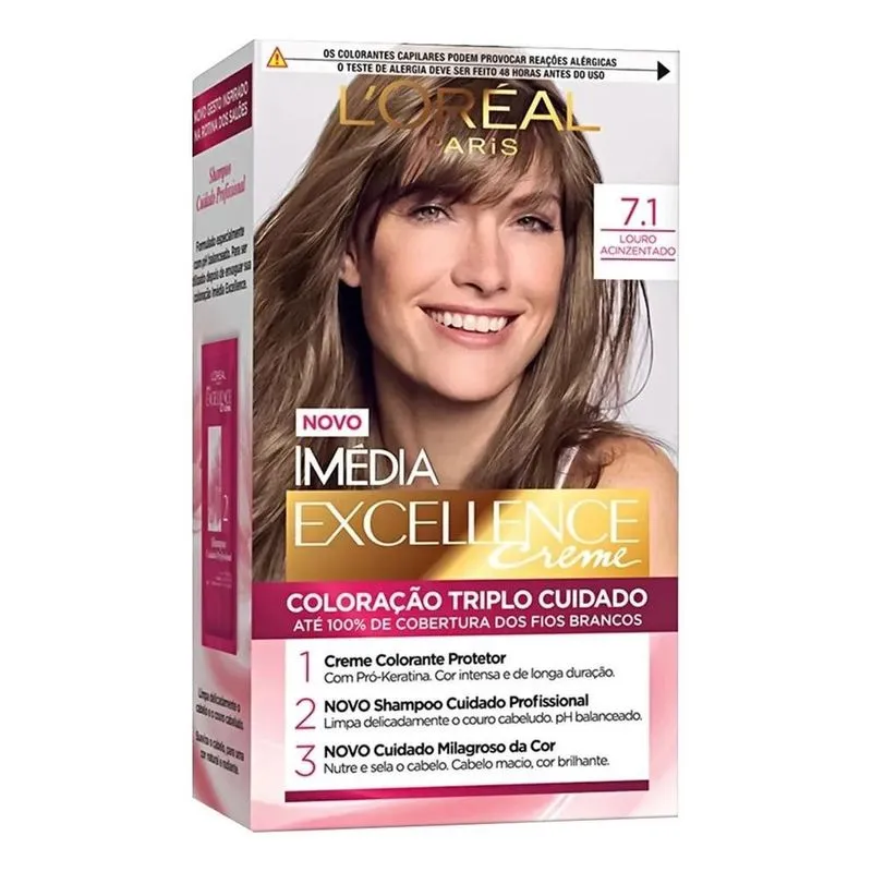 2x Coloração Imédia Excellence Creme L'oreal 7.1 Louro Acinz