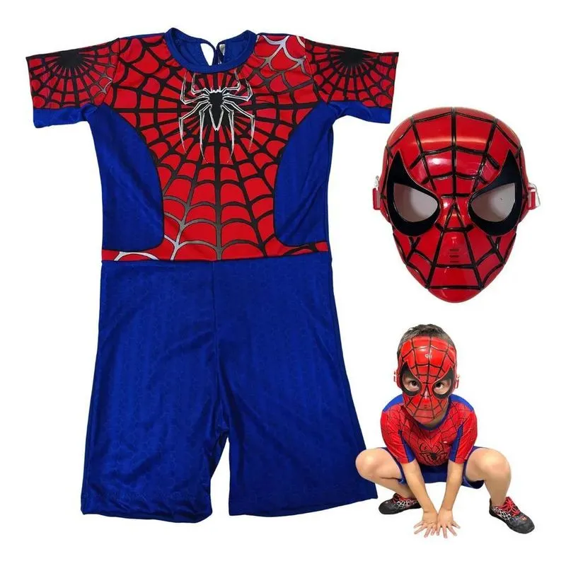 5x Fantasia Do Homem Aranha Infantil 2 A 12 Anos Máscara Rig
