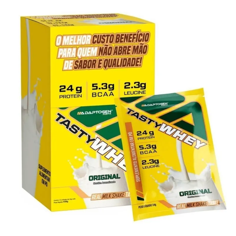 Whey Protein Concentrado Adaptogen Tasty Whey Original 34G 12 Sachês 12 Doses