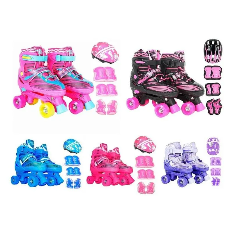 5x Patins Infantil Roller 4 Rodas + Capacete Ajustável Prote