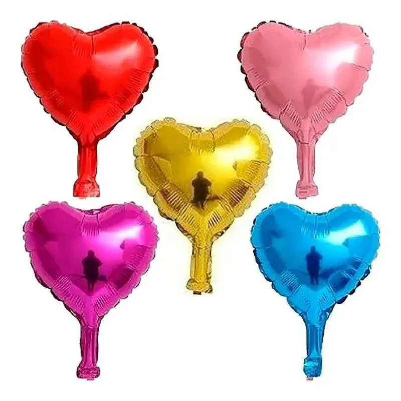 2x 50 Mini Balão Coração Metalizado 12cm 5 Polegadas Colorid