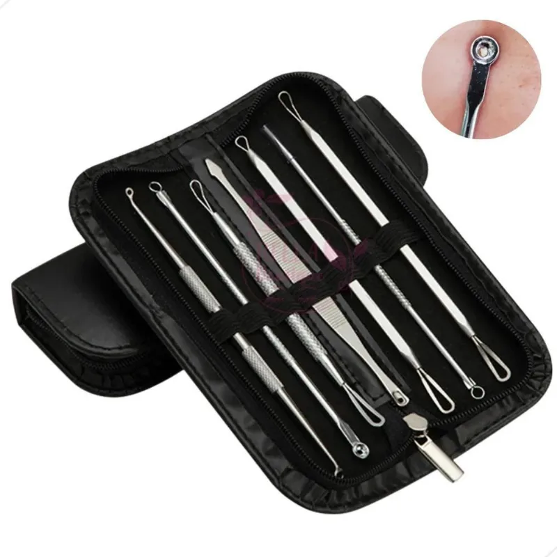 2x Extrator Cravos Espinhas Acne Kit 7 Curetas Inox Com Esto