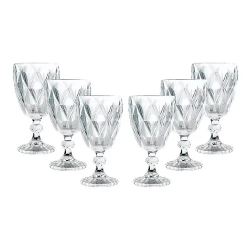 5x Jogo 6 Taças Vidro 260ml Diamond Transparente