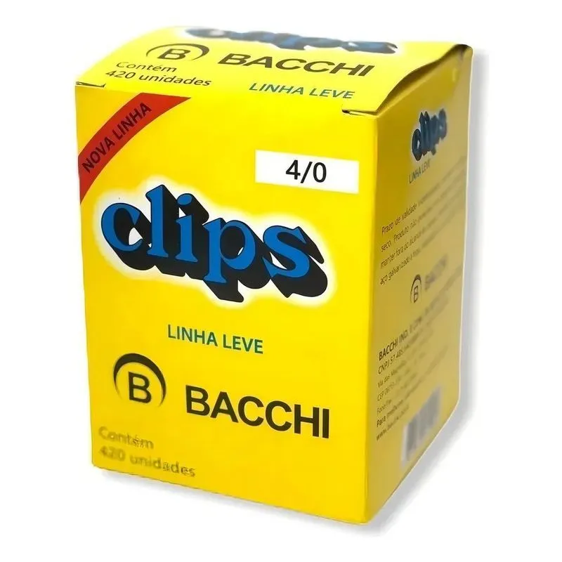 5x Clips 4/0 Com 420 Unidades Cor Cinza Bacchi