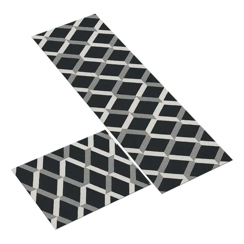 Kit Tapete Cozinha Neoprene Antiderrapante A - Losango Preto