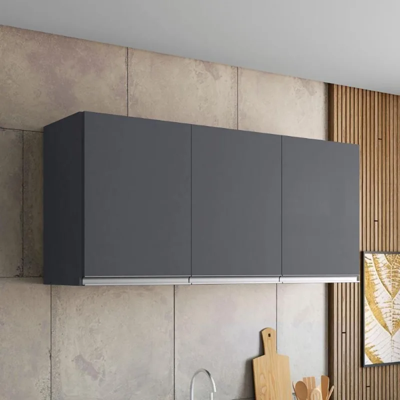 Armário Aéreo California 120CM 3 Portas MDP Porta Bater Cinza Fosco Casah