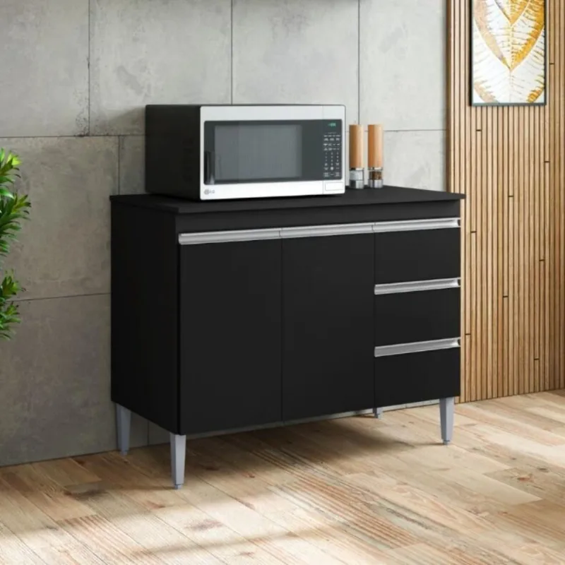 Balcão de Cozinha Florida 2 Portas MDP 97CM Preto Fosco Casah