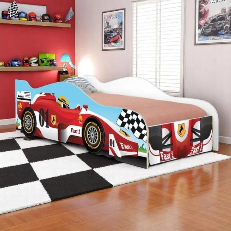 Cama Fórmula 1 Kids Solteiro com Colchão MDF Vermelho