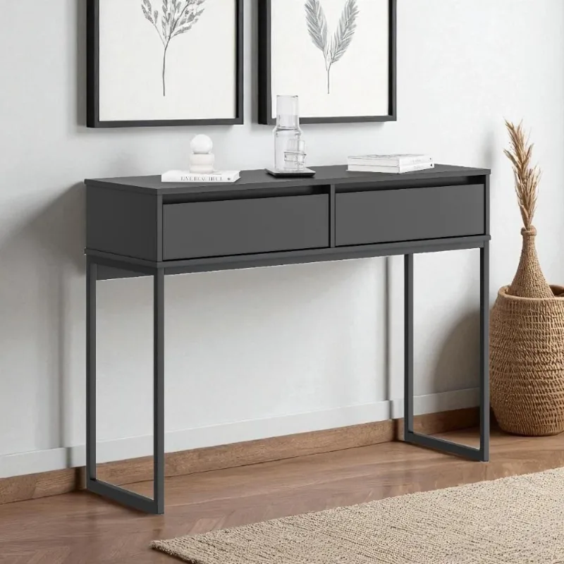 Aparador Moderno Estilo Industrial Com Base Metal 2 Gavetas - Preto Preto