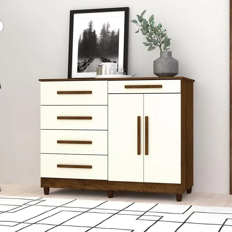 Cômoda Sapateira Sirius 5 Gavetas Mdp Imbuia Champanhe Vila Rica