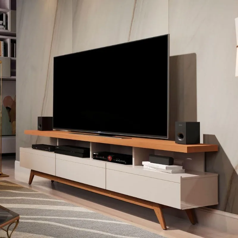 Rack para TV Siena Vivare 55 Polegadas 180CM MDP Off White Nature Germai Móveis