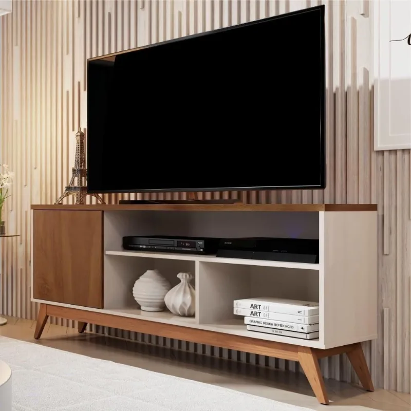 Rack para TV Rack Piazza Nobre para Tv Off White Freijó 136CM MDP MDF com Porta Germai Móveis