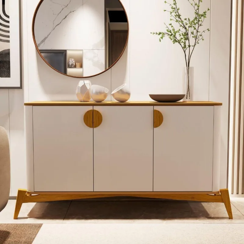 Aparador Buffet Genova 3 Portas 144CM Off White Nature Bechara Móveis
