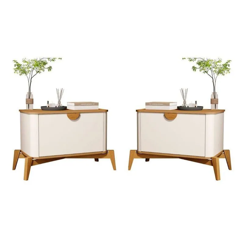 Conjunto Mesa De Cabeceira Th Shop 1 Gaveta MDF Off White Bechara Móveis