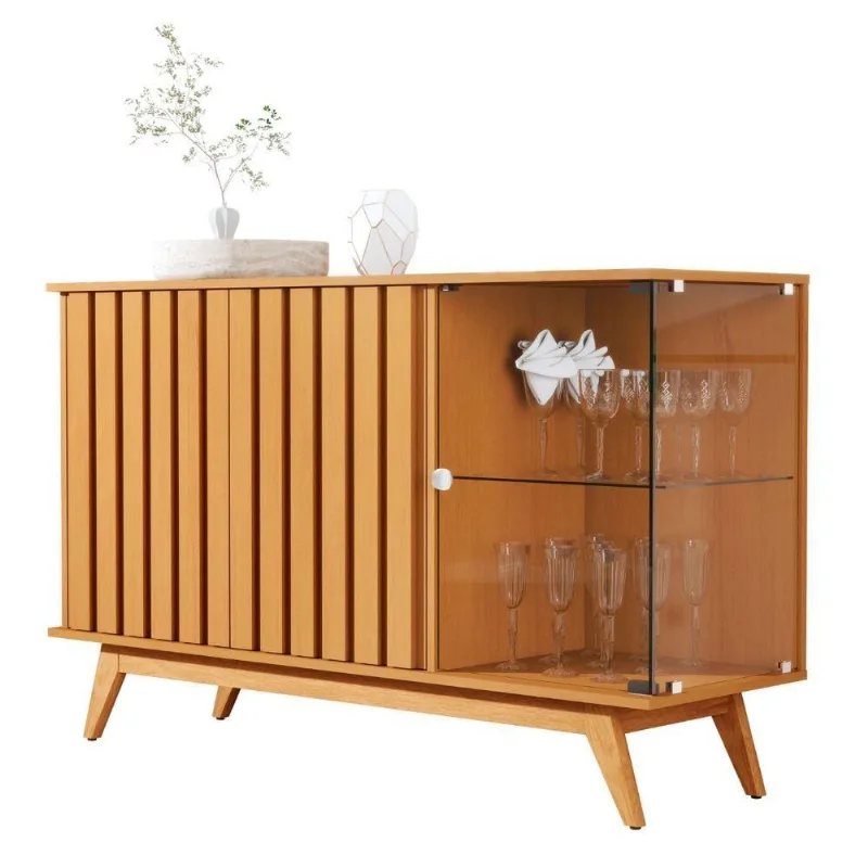 Buffet Luna Retro 3 Portas Ripado MDP Nature Marrom Bechara Móveis