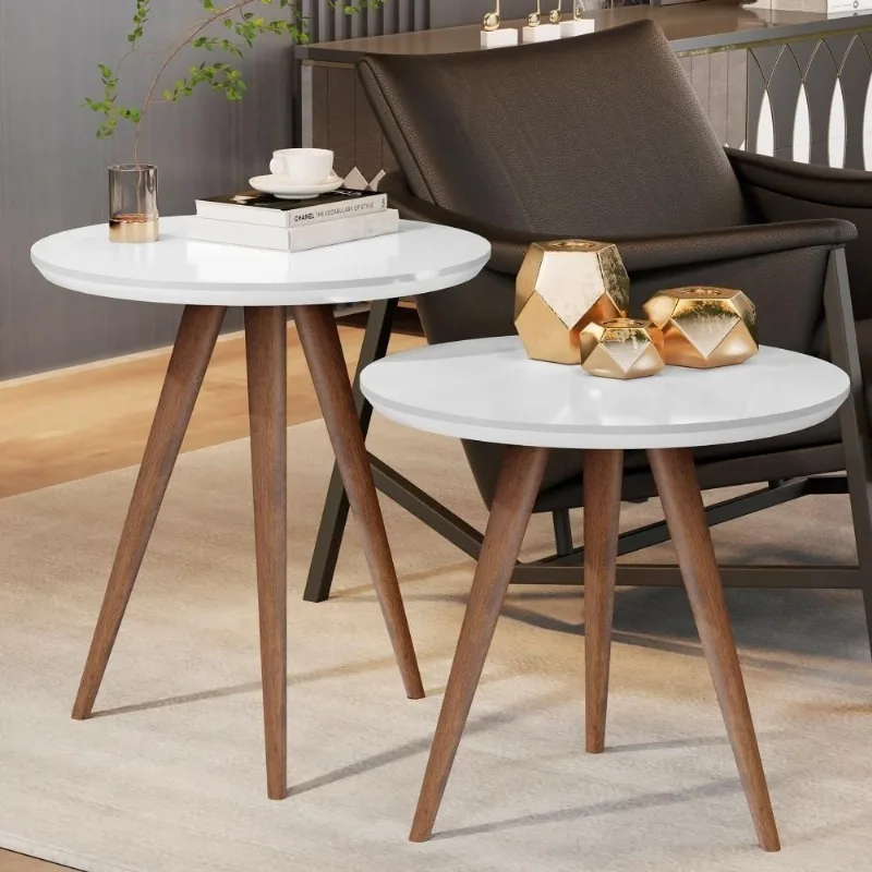 Mesa Lateral Mesinhas Laterais Sofá Sala Canto Redonda MDF Branco JM3