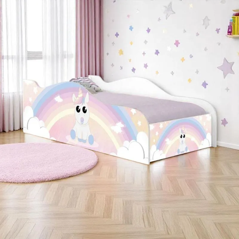 Mini Cama Infantil Unicórnio Bebê Com Grade De Proteção MDF Branco Casah