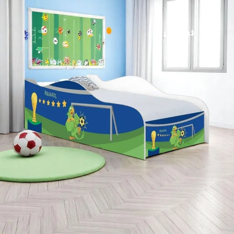 Mini Cama Infantil Copa Do Mundo MDF Branco Com Grade De Proteção Casah Solteiro