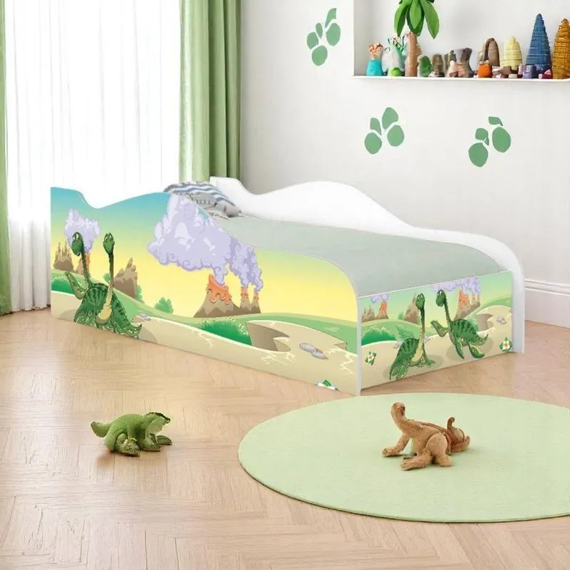 Mini Cama Infantil Dinossauro Irmãos Com Colchão MDF Branco Casah