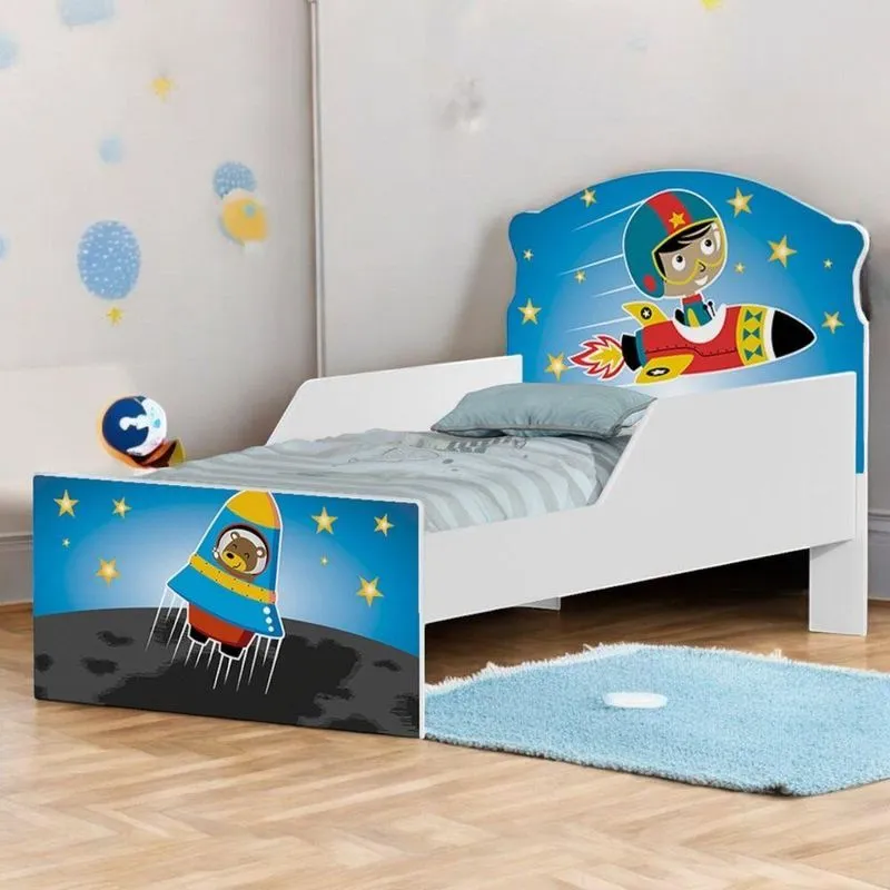 Cama Infantil Astronauta Feliz MDF Branco Com Grade de Proteção Cambel Móveis