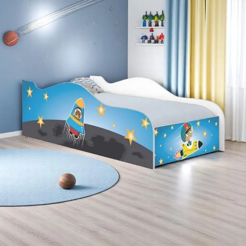 Mini Cama Infantil Astronauta e Foguete MDF Branco com Grade de Proteção Casah