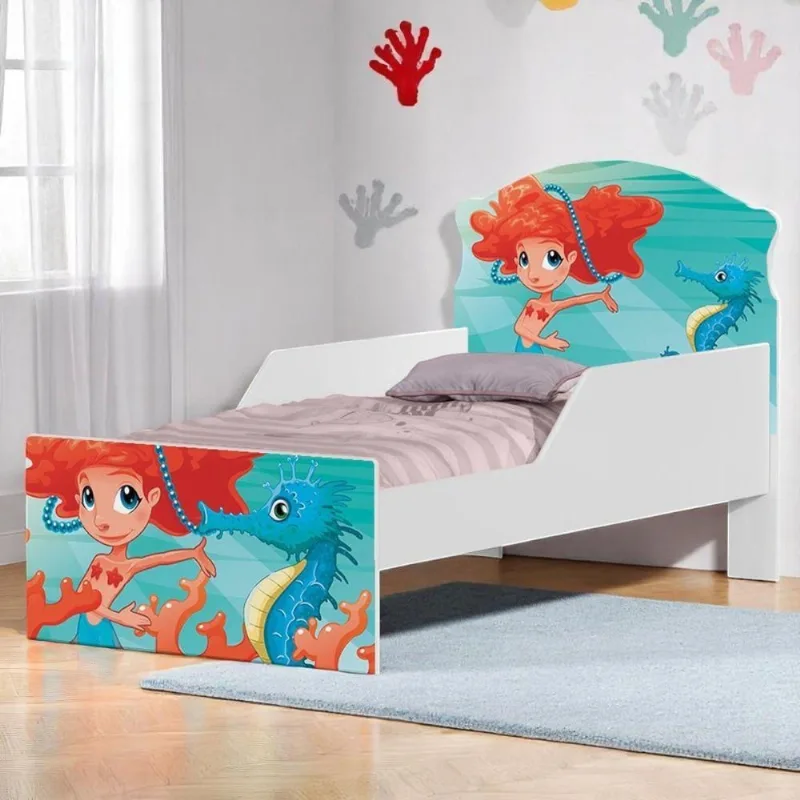 Cama Infantil Sereia no Mar Mini Cama MDF Branco Cambel Móveis