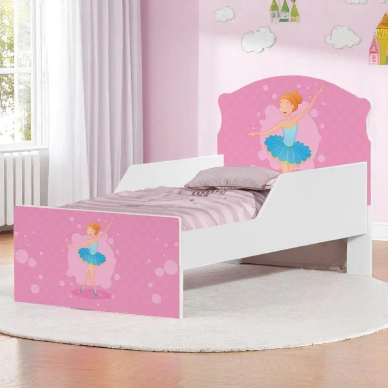 Cama Infantil Bailarina Mini Cama MDF Branco com Grade de Proteção Cambel Móveis