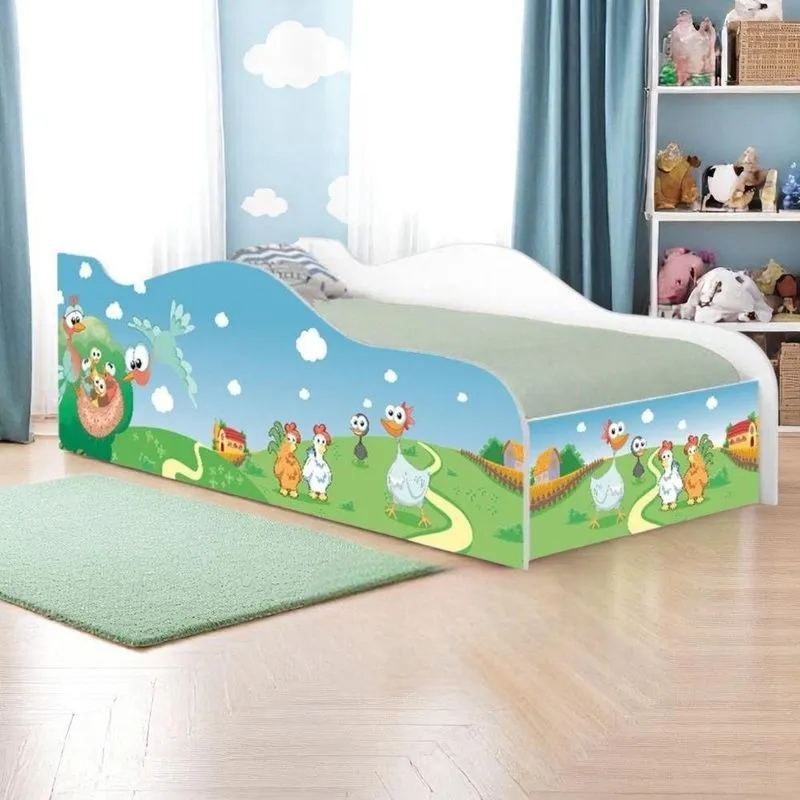 Cama Infantil Solteiro Fazendinha com Adesivo MDF Branco Casah