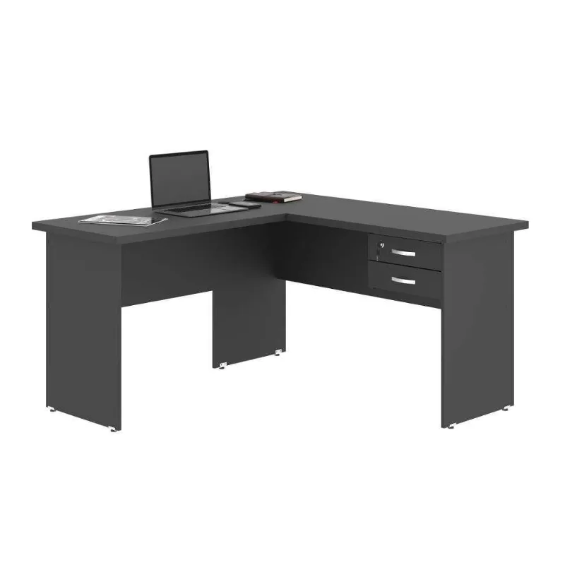 Mesa em l Carper Moderno 2 Gavetas MDP 143CM Preto Onix Casah