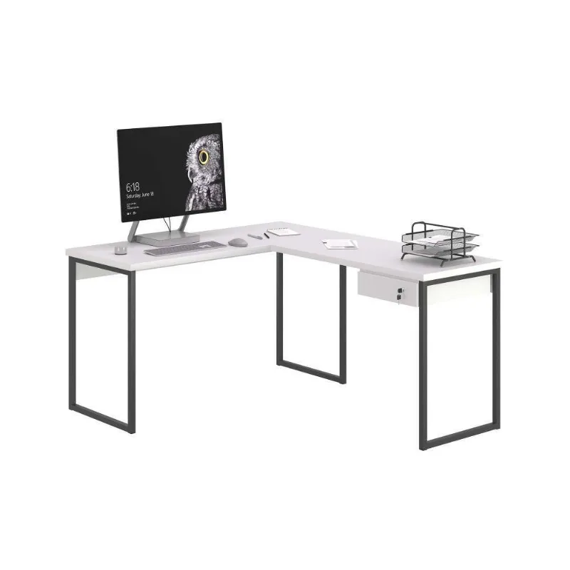 Mesa em l Aurélia Industrial 1 Gaveta 136CM Branco Plata Móveis
