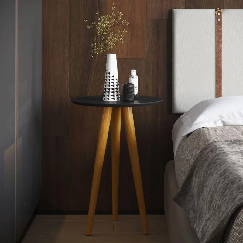 Mesa Lateral Aura Serena Redonda MDF 46CM Preto OFT Móveis