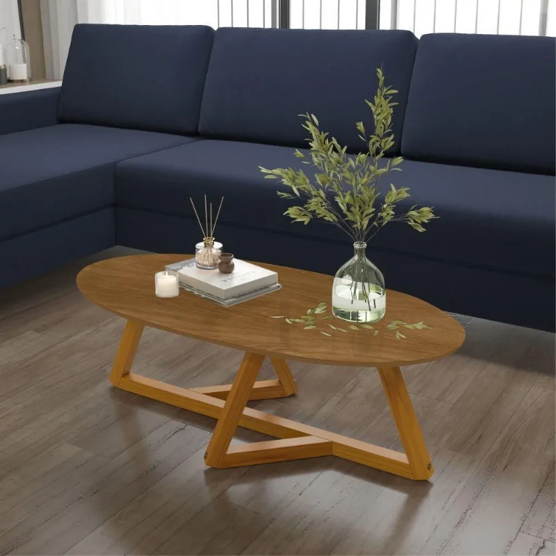 Mesa de Centro Valência Nature Oval Tampo MDF Base Madeira Marrom Casah