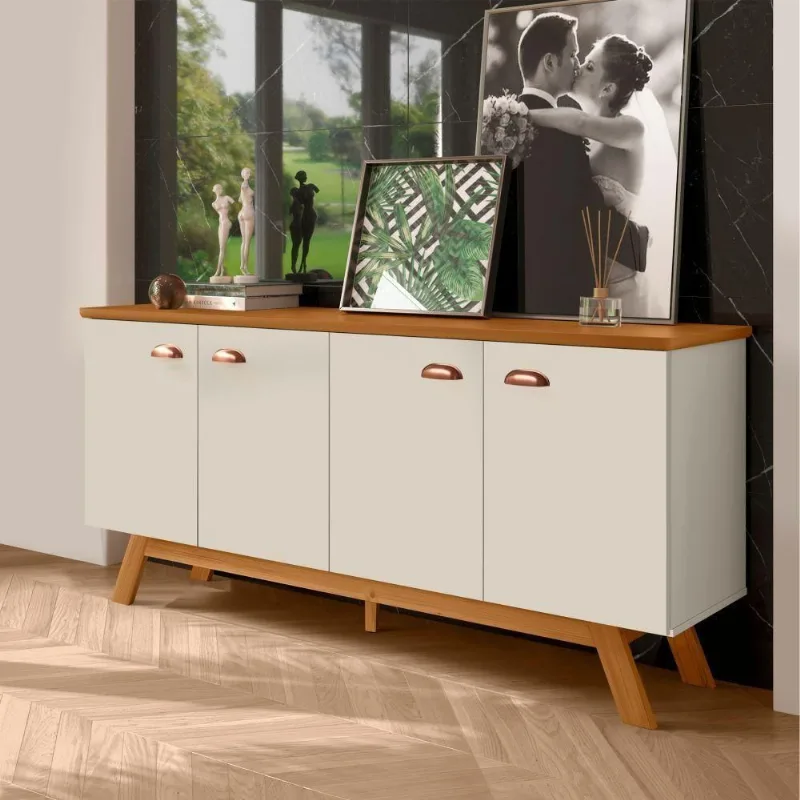 Buffet River 4 Portas MDF MDP 163CM Off White e Nature Casah